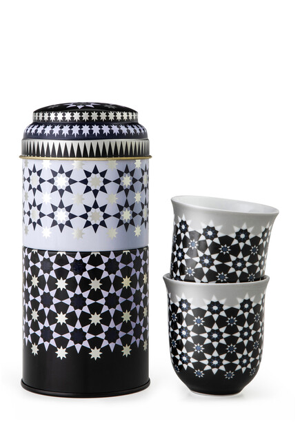 IDO S/2 Tin Box w/2 Coffee Cup Porcelain KAOKAB - 90 ML:Multi Colour:One Size